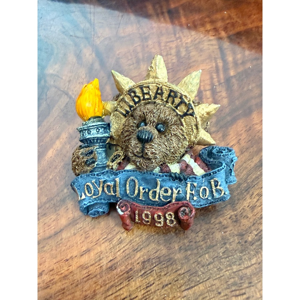 Vintage 1998 Loyal Order FOB Libbearty Statue of Liberty Teddy Bear Resin Pin